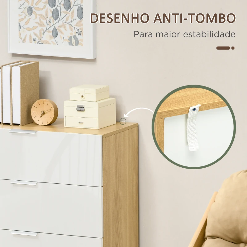 HOMCOM Cómoda com 4 Gavetas de Alto Brilho Cómoda de Madeira de Estilo Moderno 70x35x92 cm Branco e Madeira