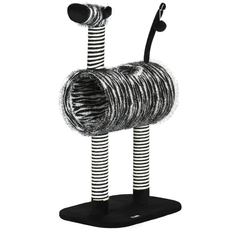 PawHut kattenboom, kattenboom in zebradesign, klimboom met kattentunnel, kattenkrabpaal met jutepaal, speelboom, kattenmeubilair, zwart+wit, 93 cm