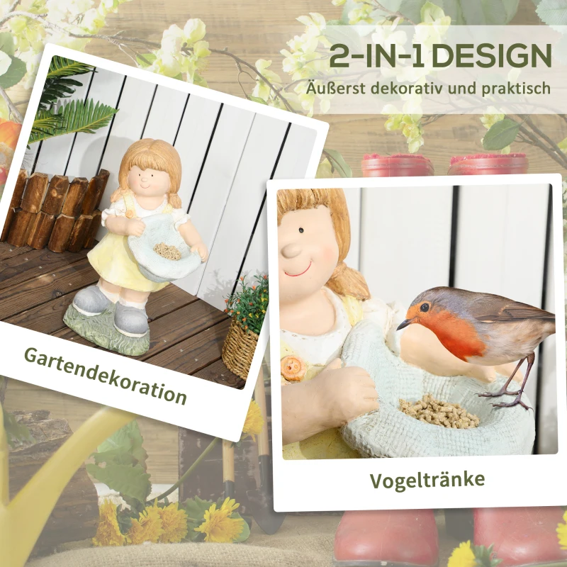 Outsunny meisje met hoed tuinornament, weerbestendig tuinbeeld voor achtertuin