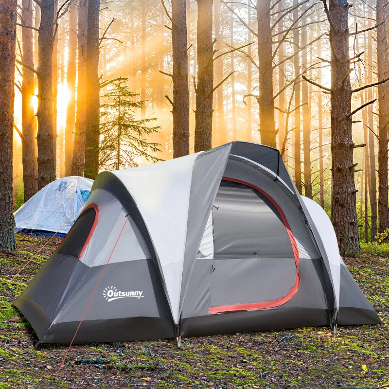 Outsunny Tente de camping 2-3 personnes 3 à 4 saisons imperméable fenêtres à mailles double couche 355 x 190 x 170 cm gris