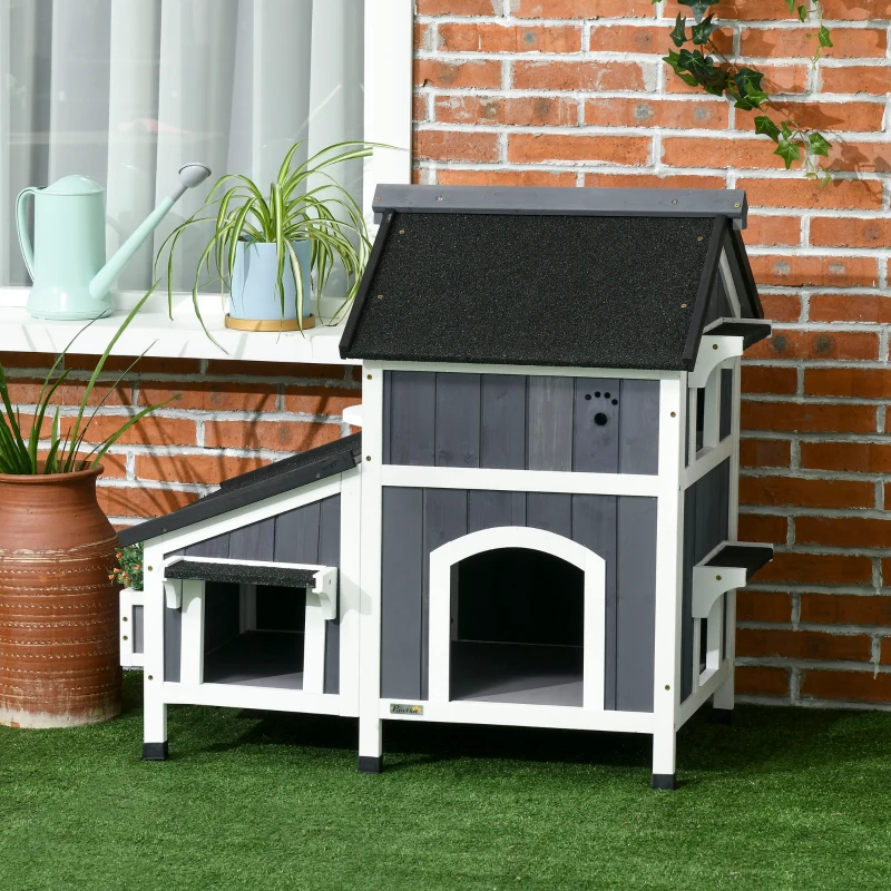 PawHut kattenhuis, dennenhout, kattenhuis, kattengrot, huisje voor kleine dieren, buiten(m-10)
