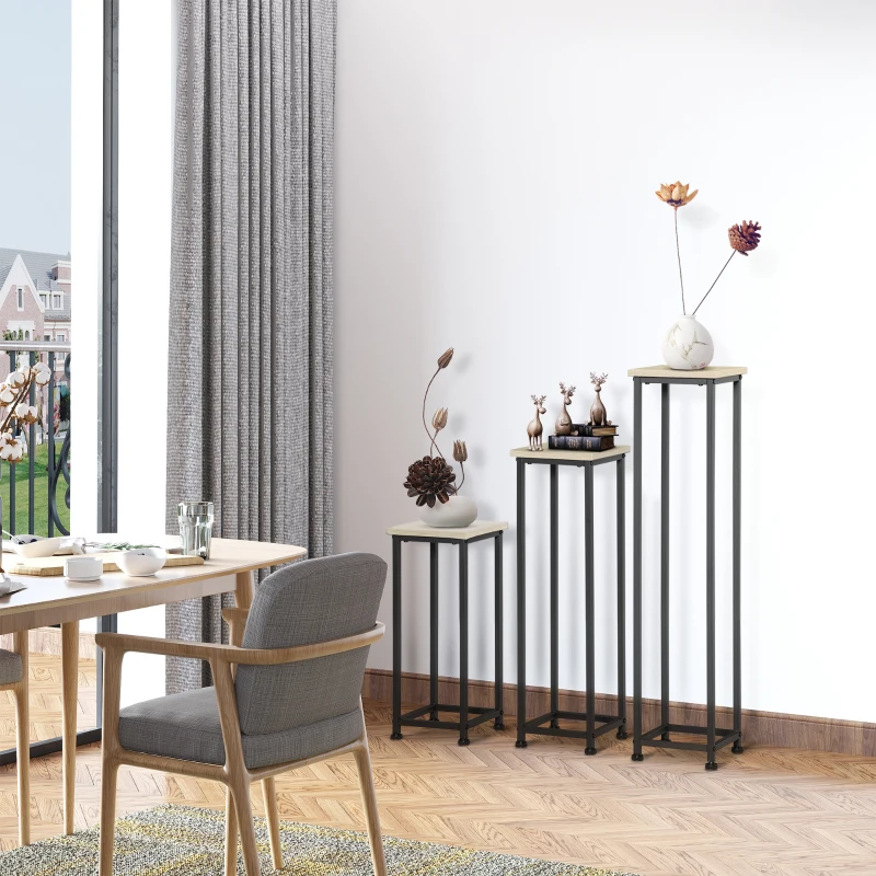 Outsunny set van 3 plantenstandaards, stapelbare bloemenkrukken voor tuinbalkon