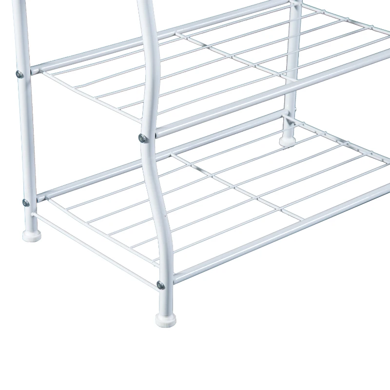 HOMCOM Stand Appendiabiti Attaccapanni per Ingresso Scarpiera a 2 Ripiani 5 Ganci Metallo 60 × 35 × 175cm Bianco e Color Legno