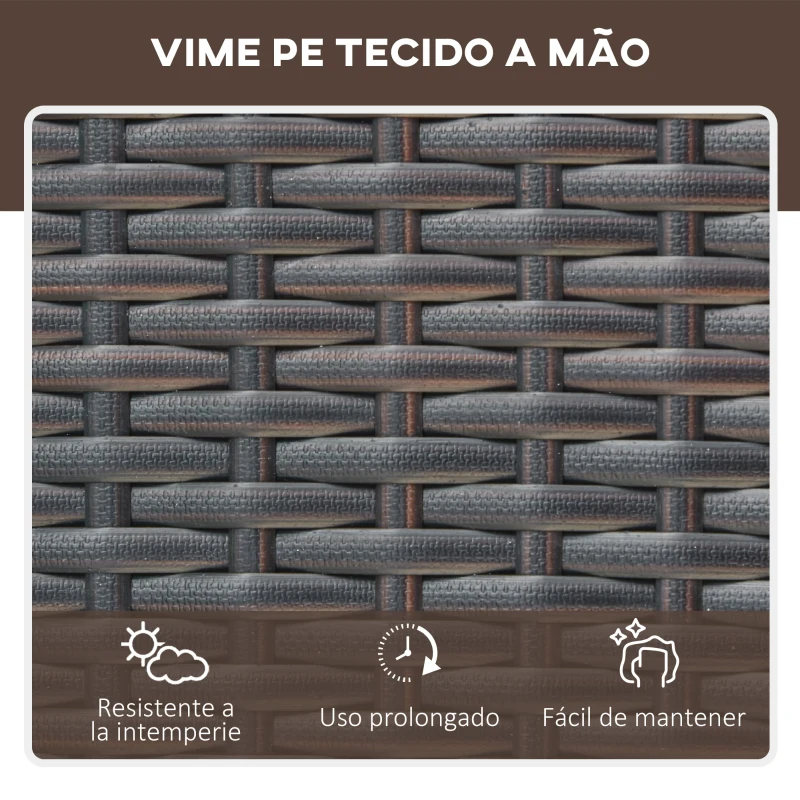 Outsunny Conjunto de 2 espreguiçadeiras de jardim com almofadas acolchoadas de vime com mesa lateral para piscina ou terraço Carga160kg 195x60x86 cm Moldura de aço Creme e Castanho