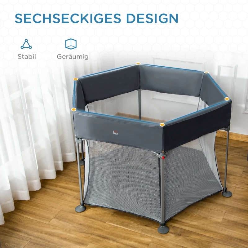 HOMCOM Laufstall klappbar tragbar 134 cm x 134 cm x 83 cm Mesh PP Grau