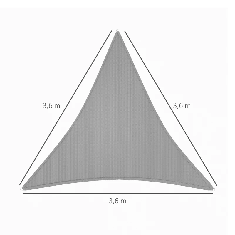 Outsunny Voile d'ombrage Triangulaire Grande Taille 3,6 x 3,6 x 3,6 m polyéthylène Haute densité HDPE résistant aux UV gris