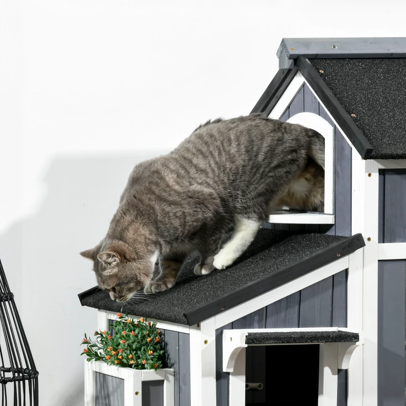 PawHut kattenhuis, dennenhout, kattenhuis, kattengrot, huisje voor kleine dieren, buiten(m-9)