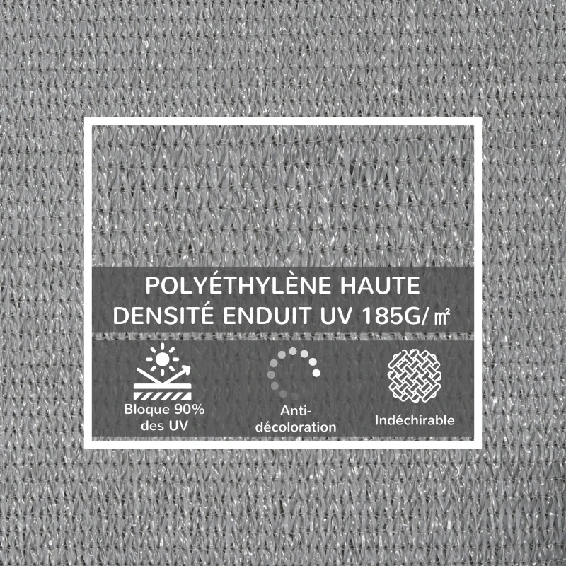 Outsunny Voile d'ombrage Triangulaire Grande Taille 3,6 x 3,6 x 3,6 m polyéthylène Haute densité HDPE résistant aux UV gris