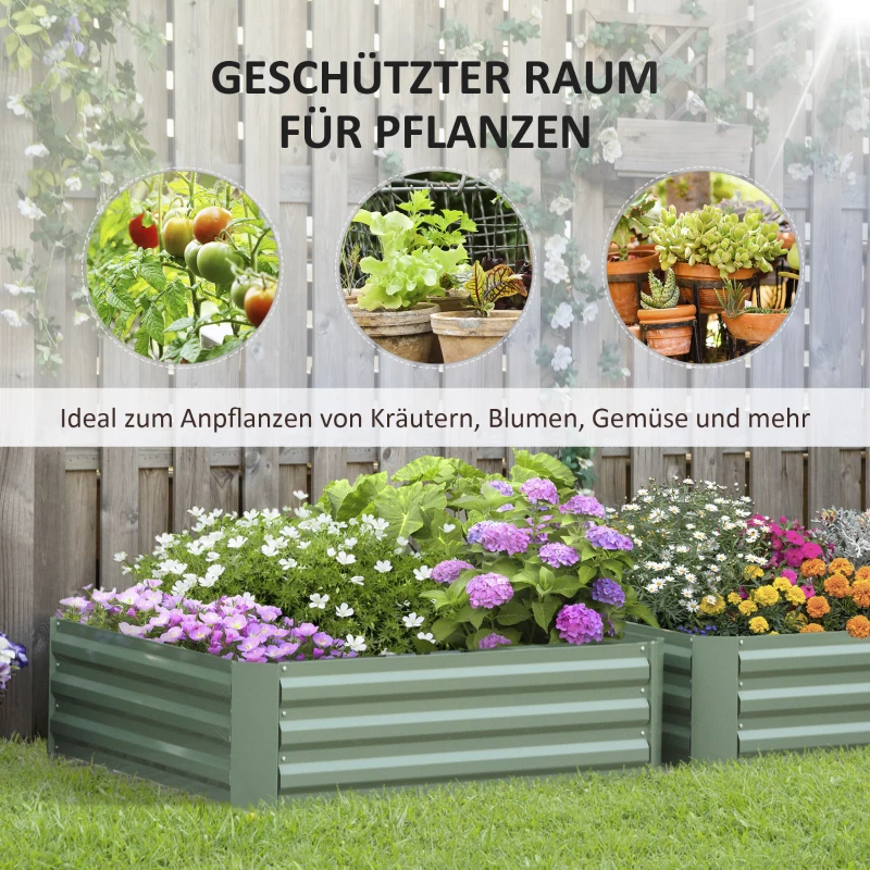 Outsunny verhoogd bed set, 2 stuks. Stalen tuinbedplanter Tuinplanter Greenery