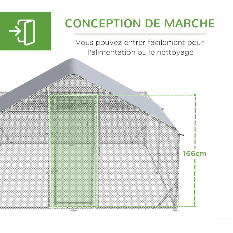 PawHut Enclos poulailler chenil volière extérieur 12 m² - parc grillagé dim. 4L x 3l x 2H m - espace couvert - acier galvanisé