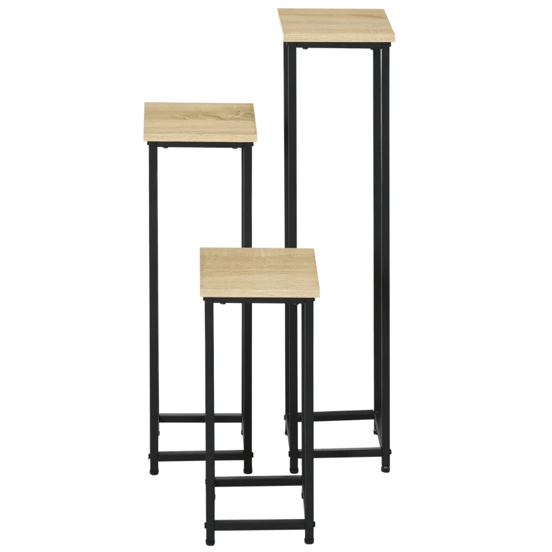 Outsunny set van 3 plantenstandaards, stapelbare bloemenkrukken voor tuinbalkon