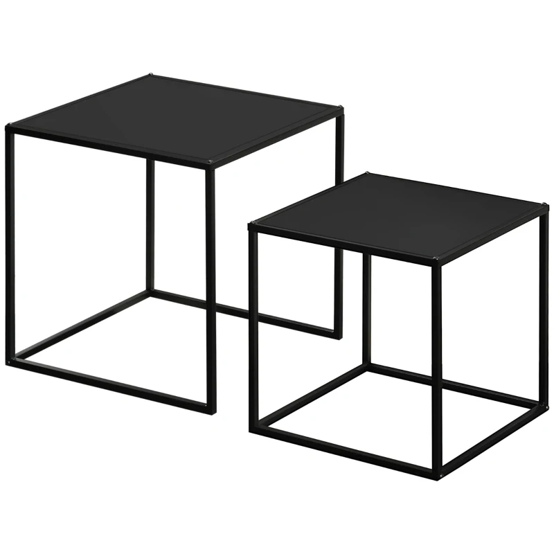 HOMCOM bijzettafel, salontafel, gedekte tafel, set van 2, modern design, stalen frame, zwart, 40 x 40 x 40 cm