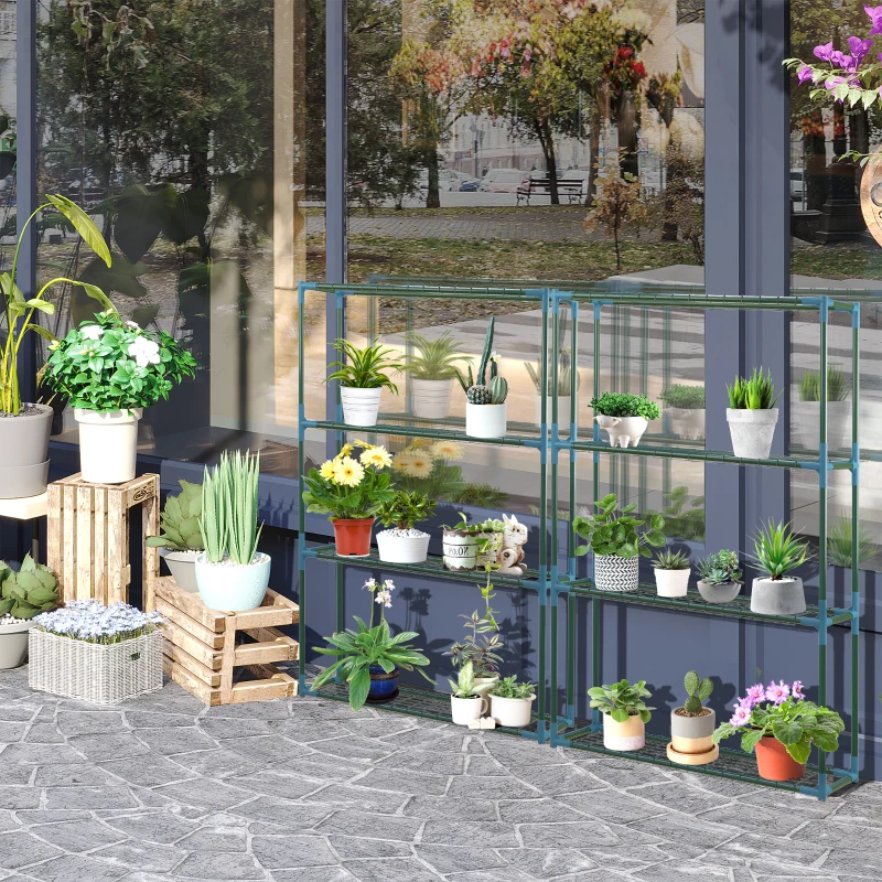 Outsunny Pflanzenregal, 2-er-Set, elk 4 planken, gecombineerd of apart te gebruiken, Staal, Groen, 70 x 27 x 110 cm