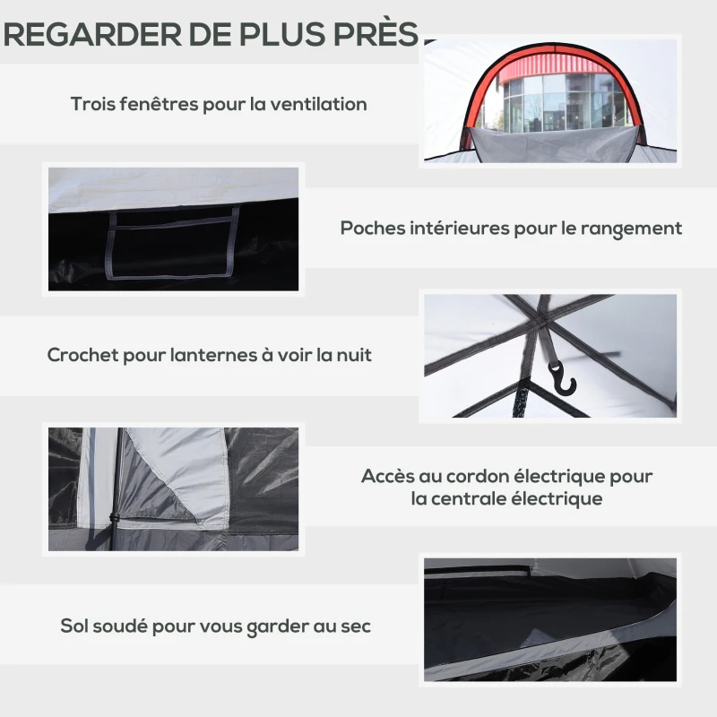 Outsunny Tente de camping 2-3 personnes 3 à 4 saisons imperméable fenêtres à mailles double couche 355 x 190 x 170 cm gris