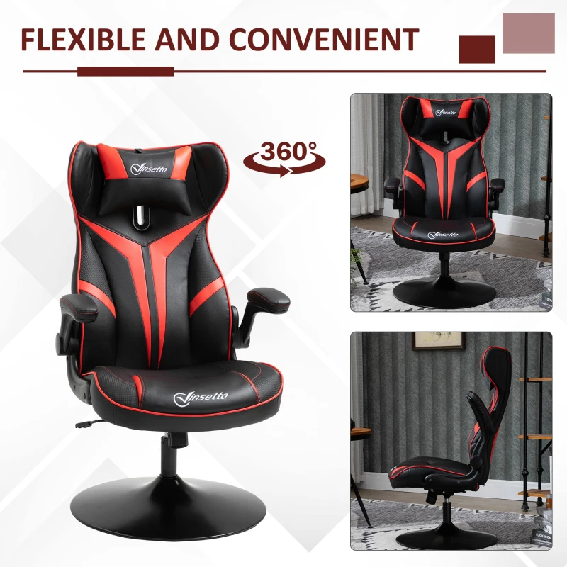 Vinsetto Faux Leather Video Game Chair with 360° Swivel Base, Racing Gaming Chair with  Flip-up Armrests and Headrest, Red