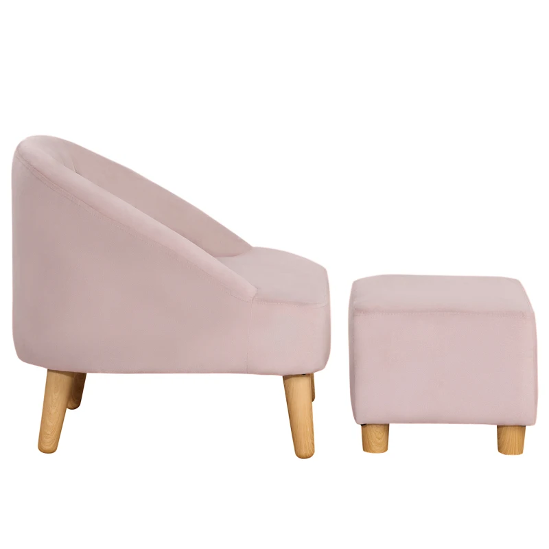 Homcom kinderfauteuil met voetenbank voor kinderen van 3 tot 5 jaar, schattig fluwelen design, 51 cm x 51 cm x 50 cm, roze
