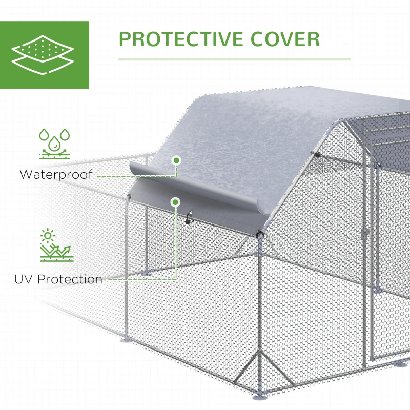 PawHut Chicken Run with Roof, Walk-In Chicken Coop Outdoor for 10-12 Chickens, Hen House Duck Pen, 2.8 x 3.8 x 2 m