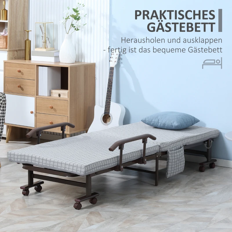 HOMCOM opklapbed, logeerbed met wielen, reisbed, in 5 standen verstelbaar, lichtgrijs