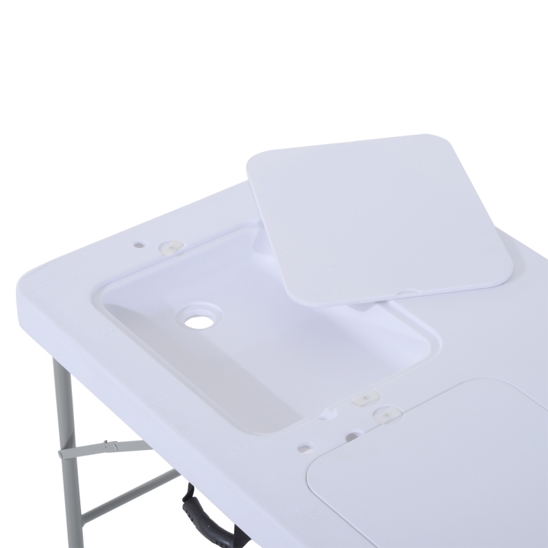 Outsunny Multifuncional Mesa Dobrável 2 em 1 Mesa + Estação de Limpeza Mesa De Piquenique com Torneira e 2 Pias para Pesca Jardim Churrasco Ao Ar Livre Camping 101x66x81 cm
