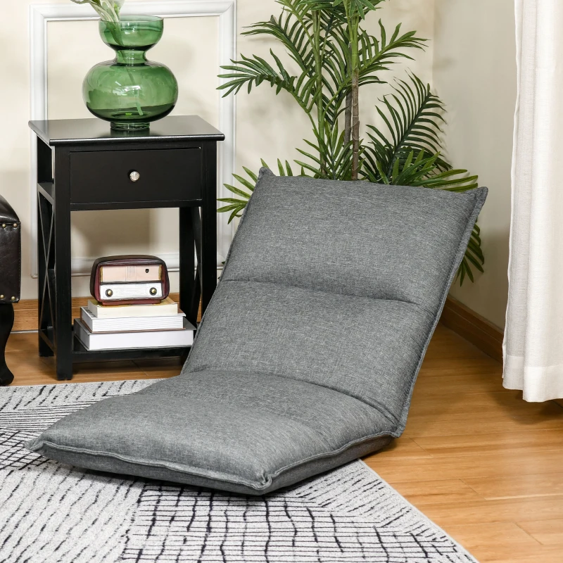 HOMCOM Floor Chair, Foldable, Linen Fabric, with 90°-180° Adjustable Backrest, Thick Seat Cushion, 45cm x 55cm x 67cm Grey