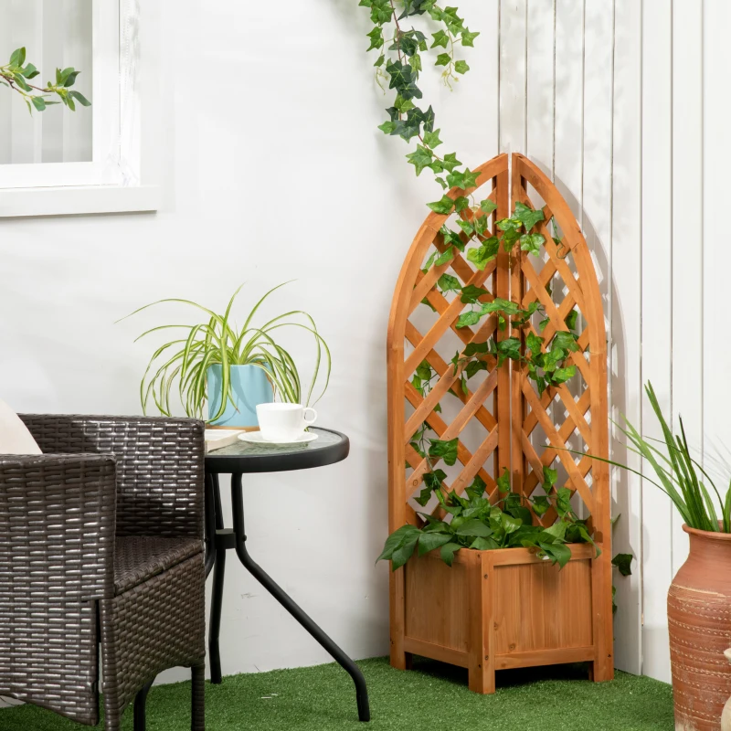 Outsunny Buitenzonnig verhoogd bed met latwerk, bloembak, bloempot, plantenpot bruin