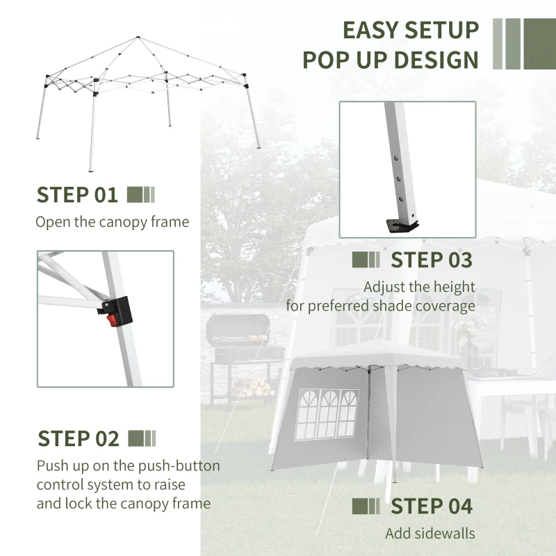 Outsunny Pop Up Gazebo with 2 Sides - Slant Legs and Carry Bag, Height Adjustable UV50+ Party Tent Event Shelter for Garden, Patio; 2.4 x 2.4m Top / 2.9 x 2.9m Base, White