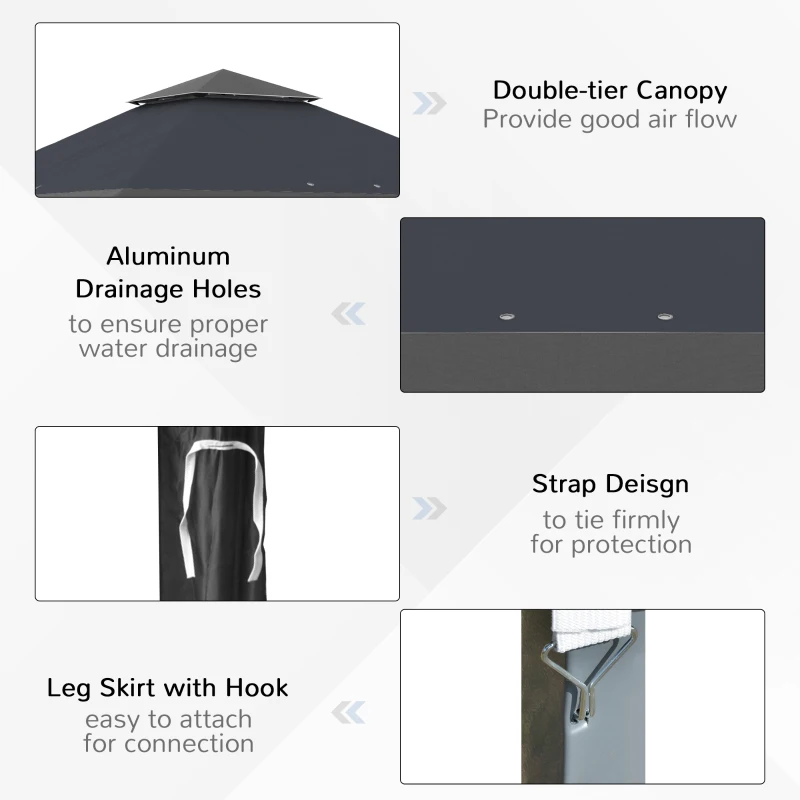 Outsunny 4 x 4m Pop-up Gazebo with Double Roof, UV Proof Canopy Tent, Roller Bag, and Adjustable Legs for Outdoor Party, Steel Frame - Grey