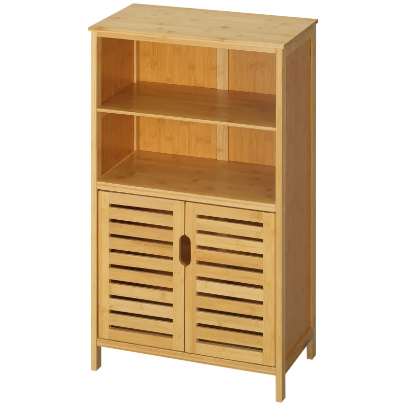 kleankin badkamermeubel van bamboe, met lamellendeuren, 2 planken, 1 kast, 50 cm x 29 cm x 92 cm, naturel