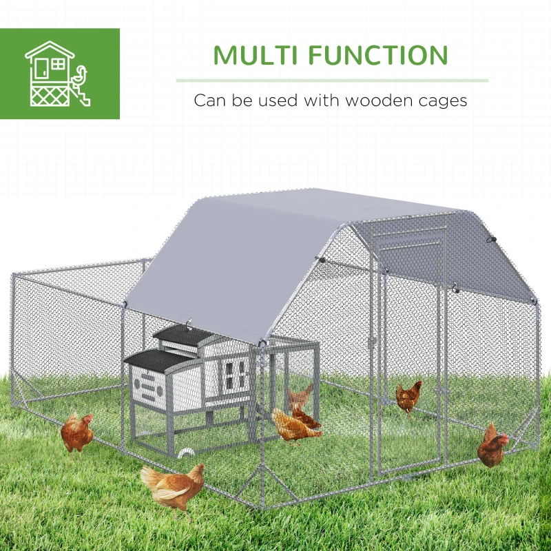 PawHut Chicken Run with Roof, Walk-In Chicken Coop Outdoor for 10-12 Chickens, Hen House Duck Pen, 2.8 x 3.8 x 2 m