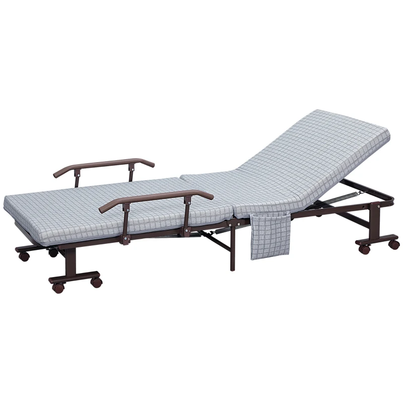 HOMCOM opklapbed, logeerbed met wielen, reisbed, in 5 standen verstelbaar, lichtgrijs