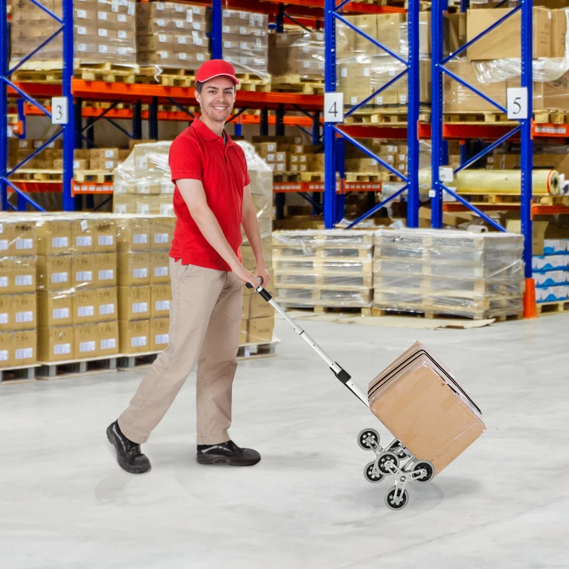 DURHAND Opvouwbare Steekwagen met 6 Wielen, inclusief Bevestigingsband, automatische Opvouwfunctie, Zilver + Zwart