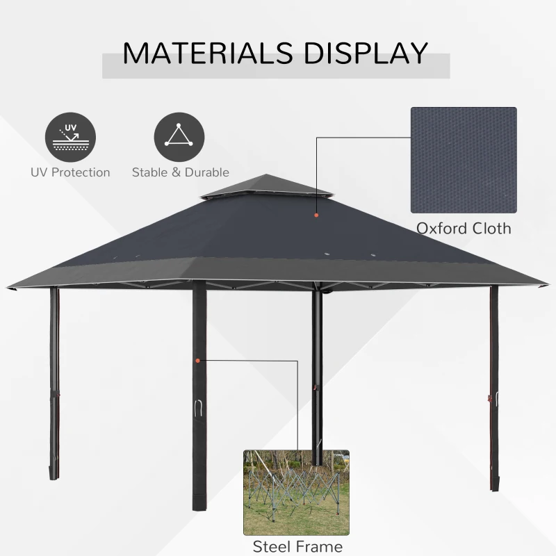 Outsunny 4 x 4m Pop-up Gazebo with Double Roof, UV Proof Canopy Tent, Roller Bag, and Adjustable Legs for Outdoor Party, Steel Frame - Grey