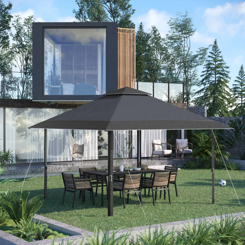 Outsunny 4 x 4m Pop-up Gazebo with Double Roof, UV Proof Canopy Tent, Roller Bag, and Adjustable Legs for Outdoor Party, Steel Frame - Grey