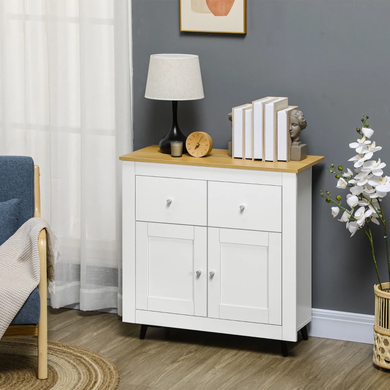 HOMCOM Sideboard Storage Cabinet, Modern Kitchen Cupboard with Double Doors and Drawers for Dining Room, Living Room and Entryway, White