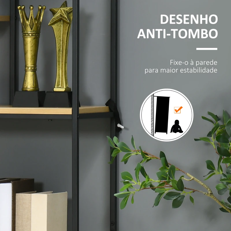 HOMCOM Estante Industrial de 5 Níveis Estante para Livros com 2 Gavetas e Estrutura de Metal 80x30x170,5 cm Madeira e Preto