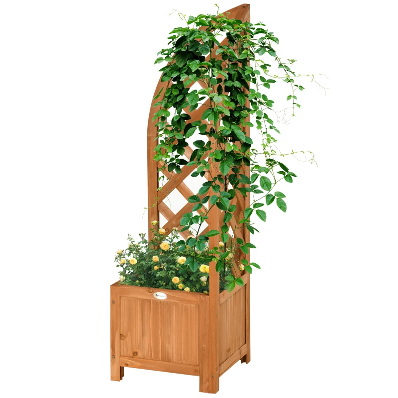 Outsunny Buitenzonnig verhoogd bed met latwerk, bloembak, bloempot, plantenpot bruin