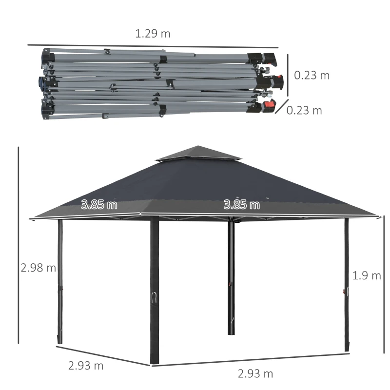 Outsunny 4 x 4m Pop-up Gazebo with Double Roof, UV Proof Canopy Tent, Roller Bag, and Adjustable Legs for Outdoor Party, Steel Frame - Grey