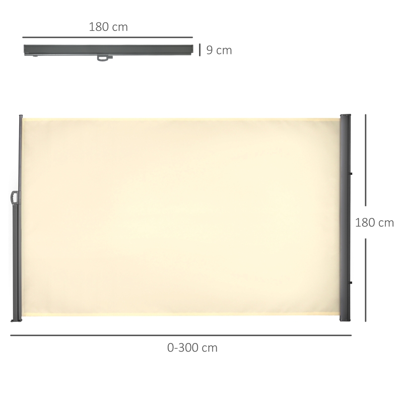 Outsunny Retractable Sun Side Awning Screen Fence - Patio Garden Wall Balcony Screening Panel Outdoor Blind Privacy Divider (3x1.8M, Cream White)