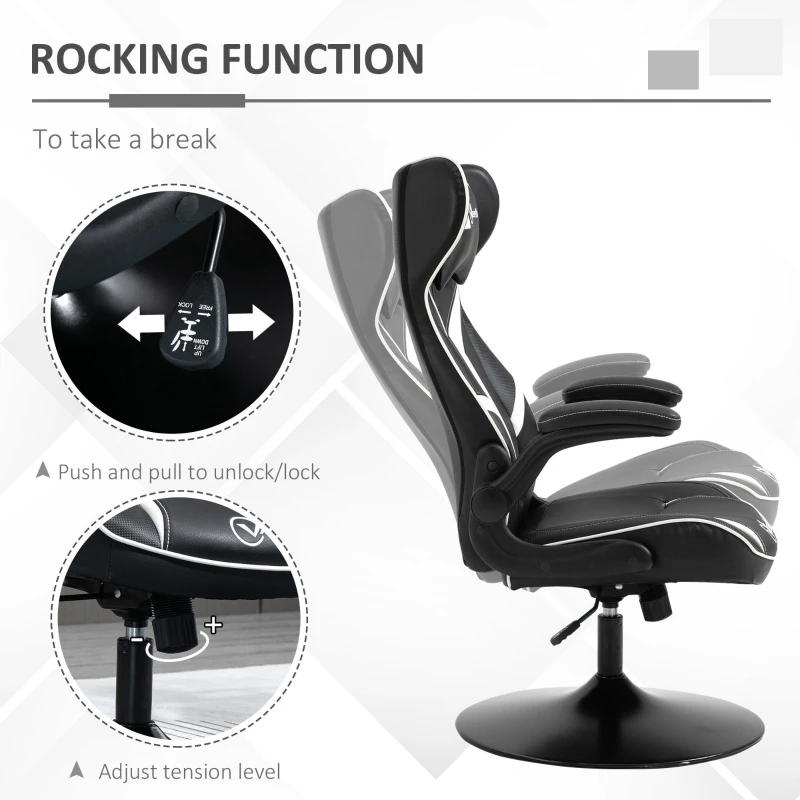 Vinsetto Comfy Gaming Chair, with Flip-up Armrests, 360° Swivel Base, Headrest, White