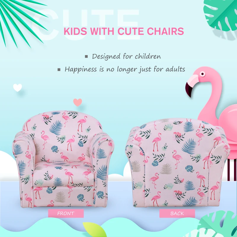 HOMCOM Childrens Armchair, Made of Polyester Very Comfortable  Flamingo and Safe Non-Slip Feet Suitable