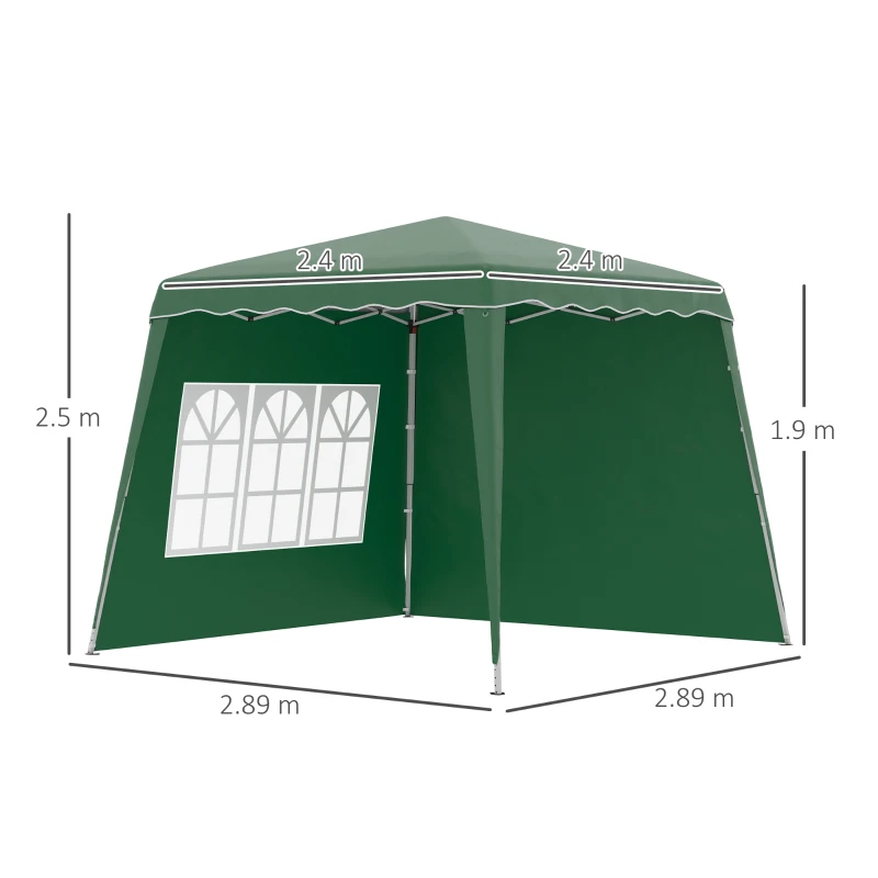Outsunny Pop Up Gazebo Canopy Tent with 2 Sidewalls and Carry Bag, Height Adjustable, UV50+ Party Tent Event Shelter for Garden, Patio, 2.4 x 2.4m Top / 2.9 x 2.9m Base, Green