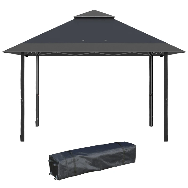 Outsunny 4 x 4m Pop-up Gazebo with Double Roof, UV Proof Canopy Tent, Roller Bag, and Adjustable Legs for Outdoor Party, Steel Frame - Grey
