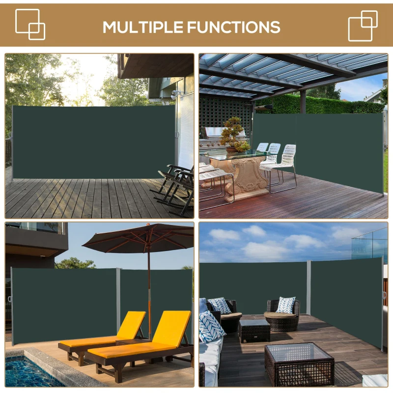 Outsunny 3x2m Retractable Sun Side Awning Screen Fence Patio Garden Wall Balcony Screening Panel Outdoor Blind Privacy Divider, Grey(m-7)
