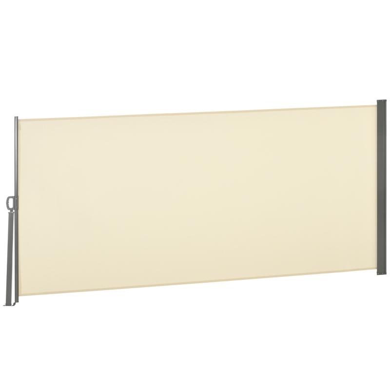 Outsunny Retractable Sun Side Awning Screen Fence - Patio Garden Wall Balcony Screening Panel Outdoor Blind Privacy Divider (3x1.6M, Cream White)