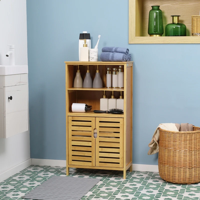 kleankin badkamermeubel van bamboe, met lamellendeuren, 2 planken, 1 kast, 50 cm x 29 cm x 92 cm, naturel