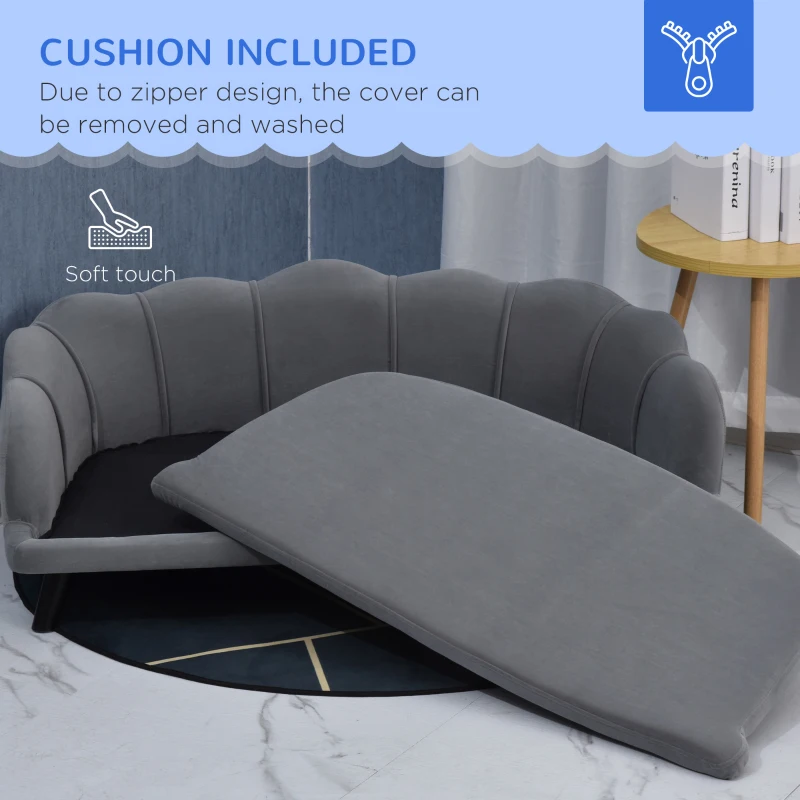 PawHut Dog Sofa, Pet Couch Bed for Medium, Large Dogs, with Legs, Cushion - Grey