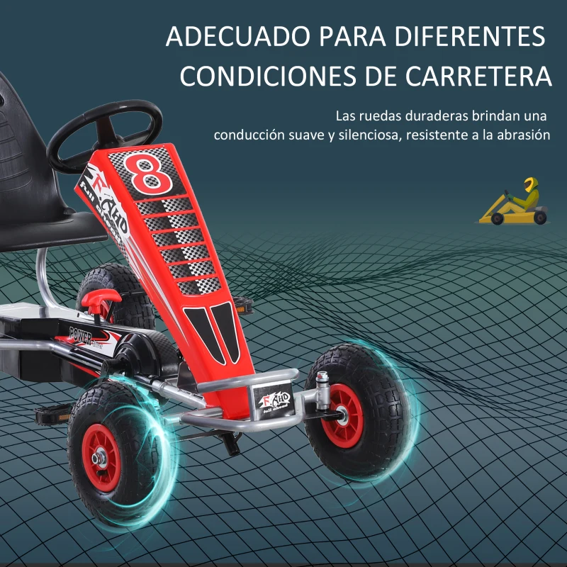 HOMCOM Kart Pedales Niños Coche de Pedales Deportivo con Asiento Ajustable Embrague y Freno para Niños de +5 Años Carga 50kg Juguete Exterior 129x59x70 cm