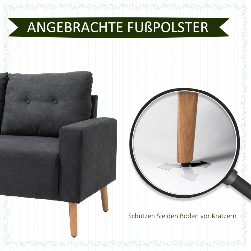 Sofa dwuosobowa z podłokietnikiem w skandynawskim wzornictwie ciemnoszara HOMCOM®