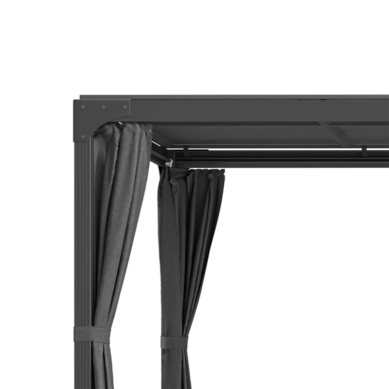 Outsunny Pergola, Pavillon, 4 Vorhänge, 1 ausziehbares Dach, Sonnenschutz, Grau