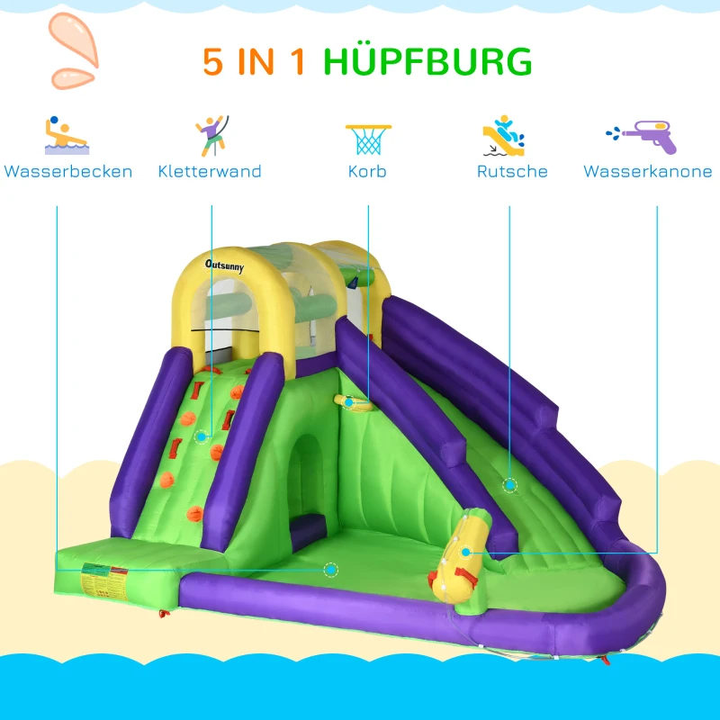 Outsunny Dmuchany Zamek z Wodnym Parkiem Rozrywki XXL - Ogrodowa Zabawa dla Dzieci